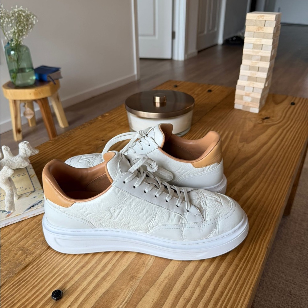 Louis Vuitton White and Tan Sneakers